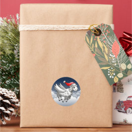 Santa Claus Flying Christmas Sheep Runder Aufkleber