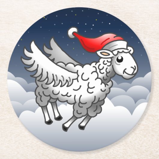 Santa Claus Flying Christmas Sheep Runder Pappuntersetzer (Vorderseite)