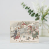 Santa Claus Flying Toys Weihnachtsbaumkinder Feiertagspostkarte (Stehend Vorderseite)