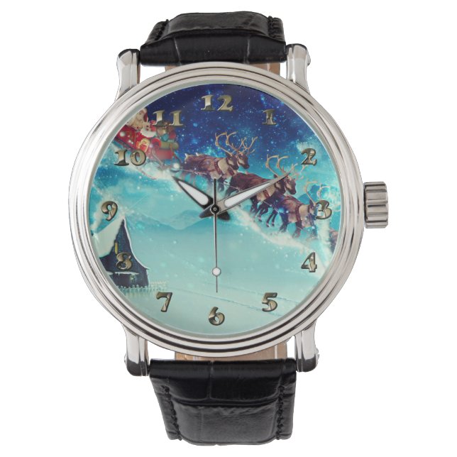 Santa Claus Flying with Rentier Armbanduhr (Vorderseite)