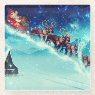 Santa Claus Flying with Rentier Glasuntersetzer