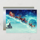 Santa Claus Flying with Rentier Postkarte (Vorne/Hinten)