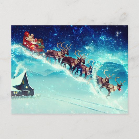 Santa Claus Flying with Rentier Postkarte (Vorderseite)
