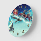 Santa Claus Flying with Rentier Runde Wanduhr (Winkel)