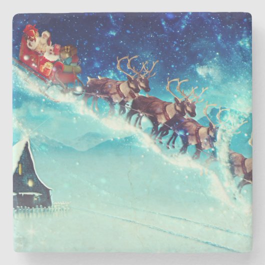 Santa Claus Flying with Rentier Steinuntersetzer (Vorderseite)