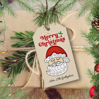 Santa Claus Frohe Weihnachten Retro Geschenkanhänger