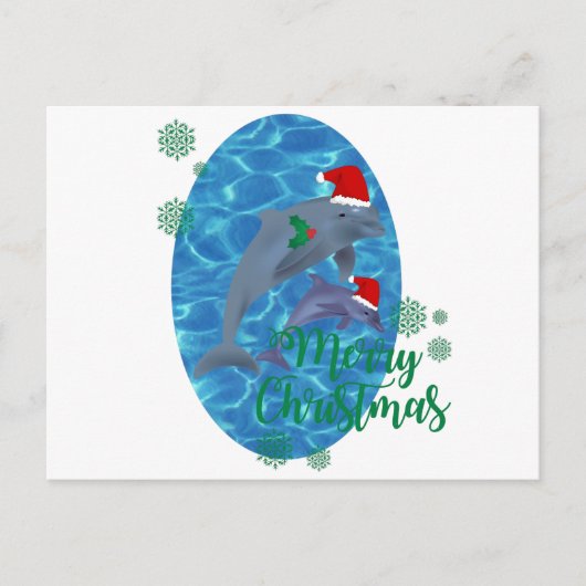 Santa Claus frohe Weihnachtsdelfine Feiertagspostkarte (Vorderseite)