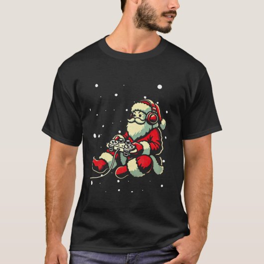 Santa Claus Gamer Controller Weihnachts Retro-Vide T-Shirt (Vorderseite)