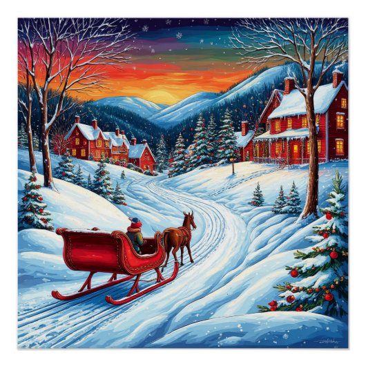 Santa Claus geht durch den Schnee Weihnachtsgesche Poster (Vorderseite)
