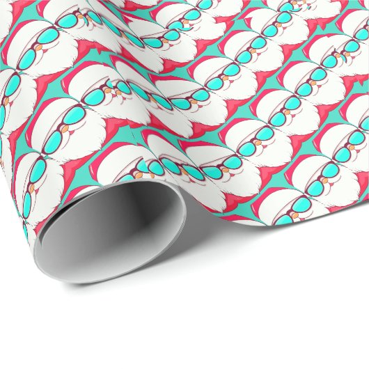 Santa Claus Gesicht mit Sonnenbrille Geschenkpapier (Rolleneckpunkt)