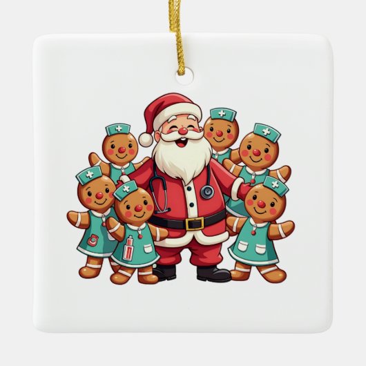 Santa Claus Gingerbread Krankenwagen Keramikornament (Vorderseite)