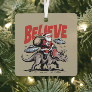 Santa Claus glaubt an Dinosaurier Weihnachten Tric Ornament Aus Metall