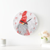 Santa Claus Gnome auf dem Snowy Field Große Wanduhr (Zuhause)