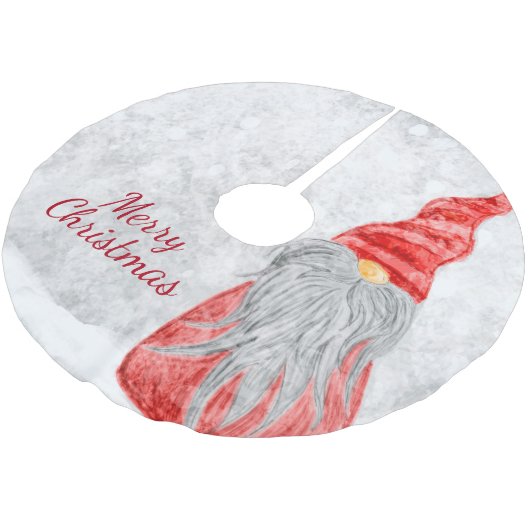 Santa Claus Gnome auf dem Snowy Field Polyester Weihnachtsbaumdecke (Schrägansicht)