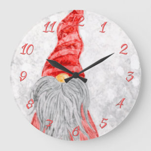 Santa Claus Gnome on Snowy Field Große Wanduhr