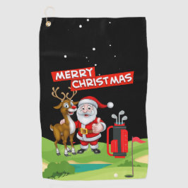 Santa Claus Golfer Frohe Weihnachten auf grün Golfhandtuch