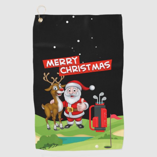 Santa Claus Golfer Frohe Weihnachten auf grün Golfhandtuch (Vorderseite)