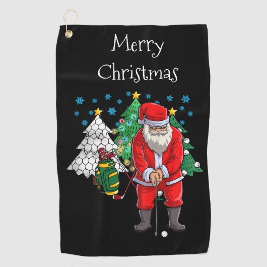 Santa Claus Golfer mit Weihnachtsbaum für Golfer Golfhandtuch (Vorderseite)