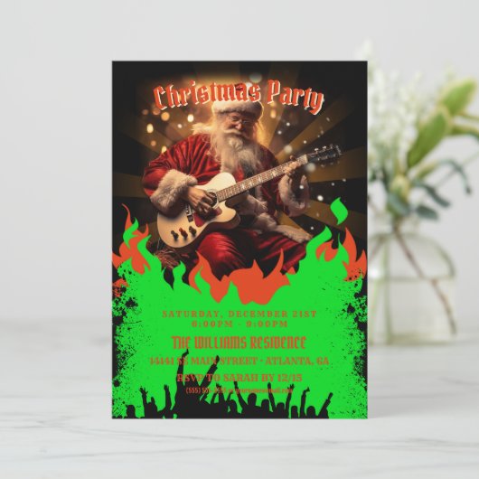 Santa Claus Guitar Einladung (Stehend Vorderseite)