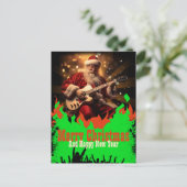 Santa Claus Guitar Postkarte (Stehend Vorderseite)