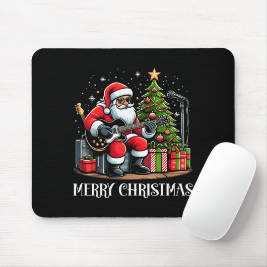 Santa Claus Guitarist Merry Christmas Funny Guitar Mousepad (Mit Mouse)