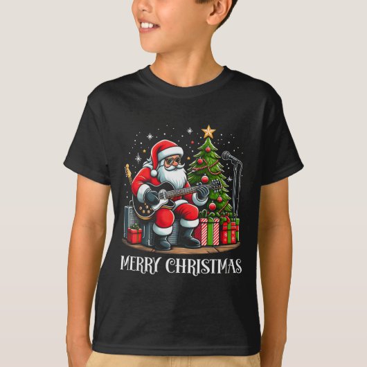 Santa Claus Guitarist Merry Christmas Funny Guitar T-Shirt (Vorderseite)