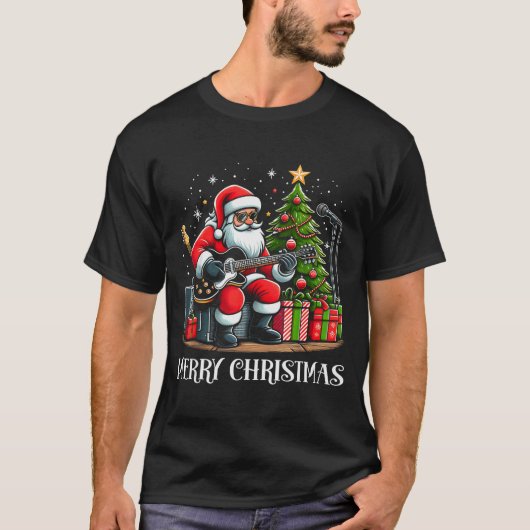 Santa Claus Guitarist Merry Christmas Funny Guitar T-Shirt (Vorderseite)