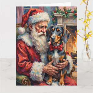 Santa Claus hält Bluetick Coonhound Weihnachten Karte