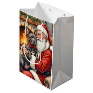 Santa Claus hält Cane Corso Weihnachtskunst Mittlere Geschenktüte
