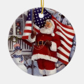 Santa Claus hält die amerikanische Flagge Keramikornament (Vorne)