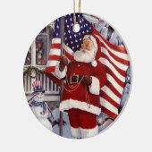 Santa Claus hält die amerikanische Flagge Keramikornament (Links)