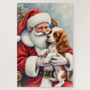 Santa Claus hält einen Cavalier King Charles Spani Puzzle