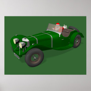 Santa Claus Happy Jaguar SS 90 Fahrer Poster