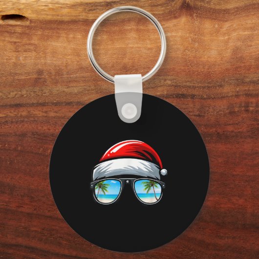 Santa Claus Hat Sungles Beach Christmas In July Schlüsselanhänger (Vorderseite)