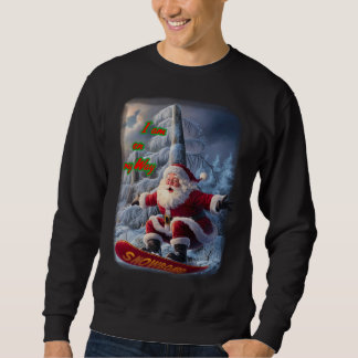 Santa Claus having fun with a Snowboard on a Black Sweatshirt