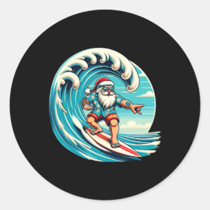 Santa Claus Hawaiian Surfen Weihnachten Aloha Trop Runder Aufkleber