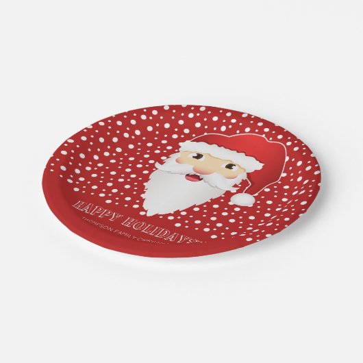 Santa Claus Head Custom Event Name Red Christmas Pappteller (Schrägansicht)