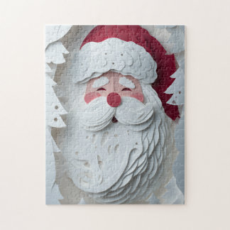 Santa Claus head with white Christmas trees Puzzle