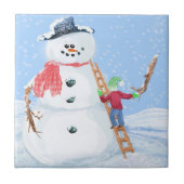 Santa Claus Helper Gebäude Ein Alberner Schneemann Fliese (Vorderseite)