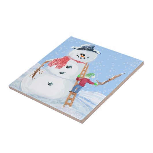 Santa Claus Helper Gebäude Ein Alberner Schneemann Fliese (Seite)