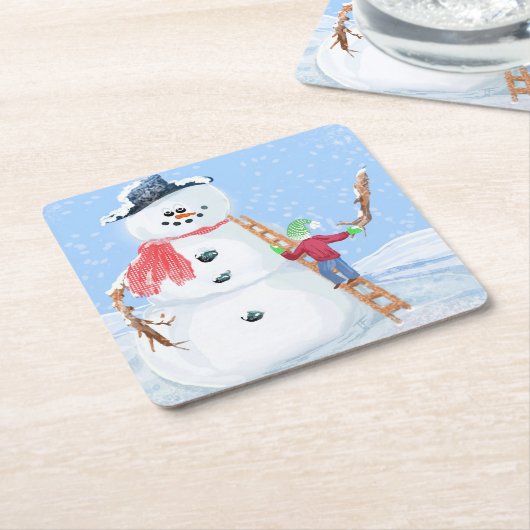Santa Claus Helper Gebäude Ein Alberner Schneemann Rechteckiger Pappuntersetzer (angewinkelt)