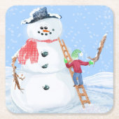 Santa Claus Helper Gebäude Ein Alberner Schneemann Rechteckiger Pappuntersetzer (Vorderseite)