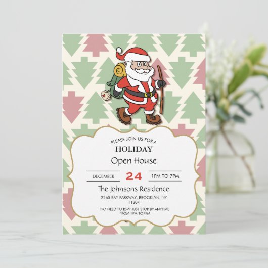 Santa Claus hiker Einladung (Stehend Vorderseite)