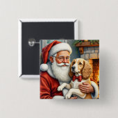 Santa Claus Holding Afghan Hound Christmas Button (Vorne & Hinten)
