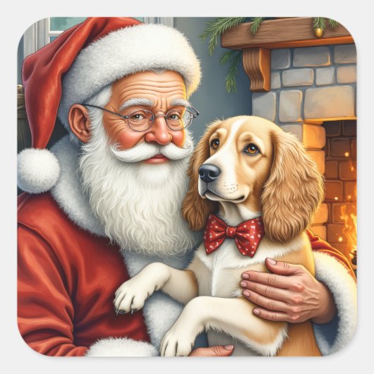 Santa Claus Holding Afghan Hound Christmas Quadratischer Aufkleber (Vorderseite)