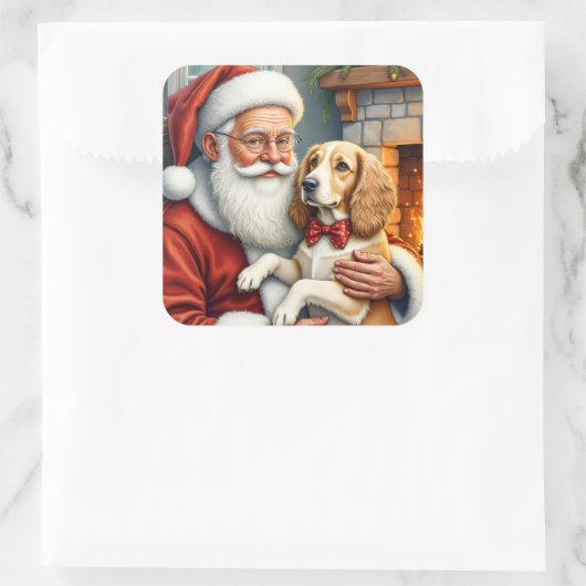 Santa Claus Holding Afghan Hound Christmas Quadratischer Aufkleber (Tasche)