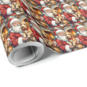 Santa Claus Holding Airedale Christmas Art Geschenkpapier (Rolleneckpunkt)
