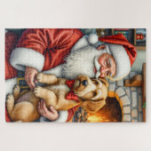 Santa Claus Holding Airedale Christmas Art Puzzle (Horizontal)