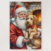 Santa Claus Holding Airedale Christmas Art Puzzle (Vertikal)