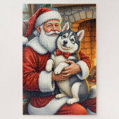 Santa Claus Holding Alaskan Malamute Christmas Art Puzzle (Vertikal)